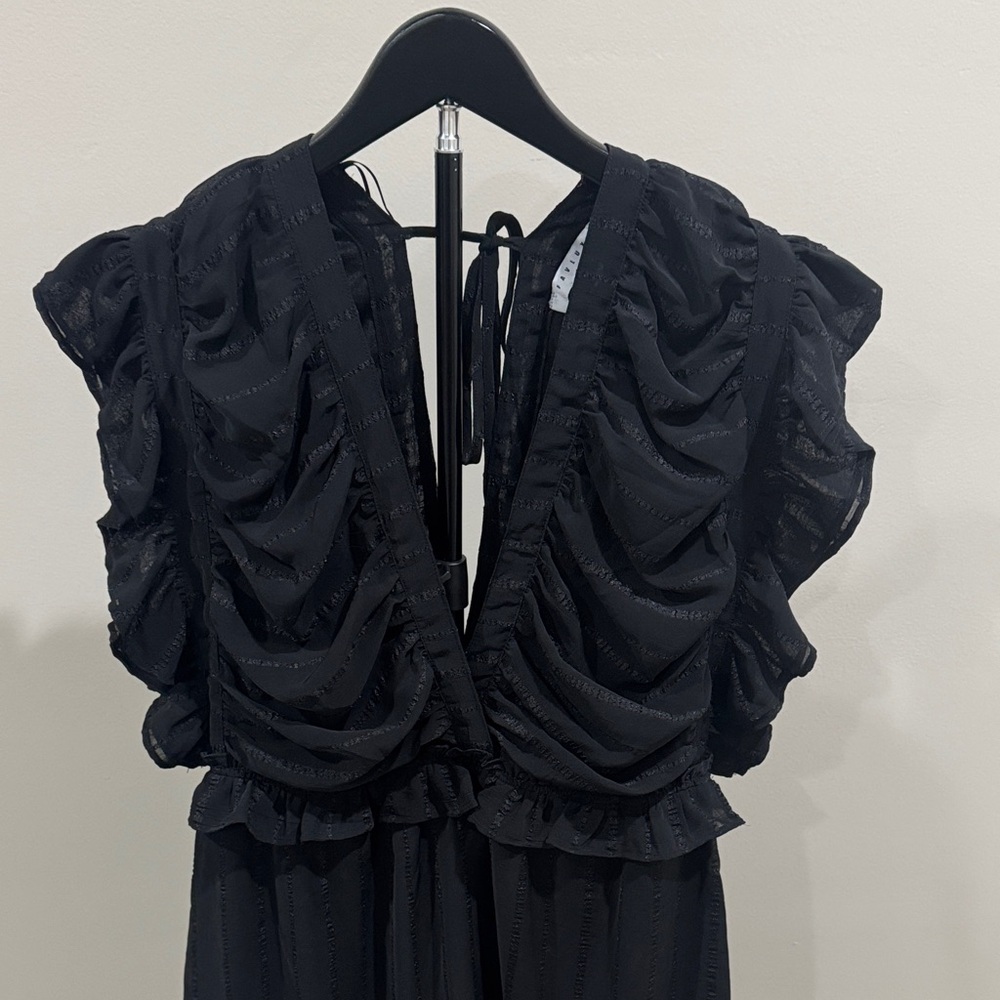 Ruffled Black V-Neck dress - Picture 2 of 6